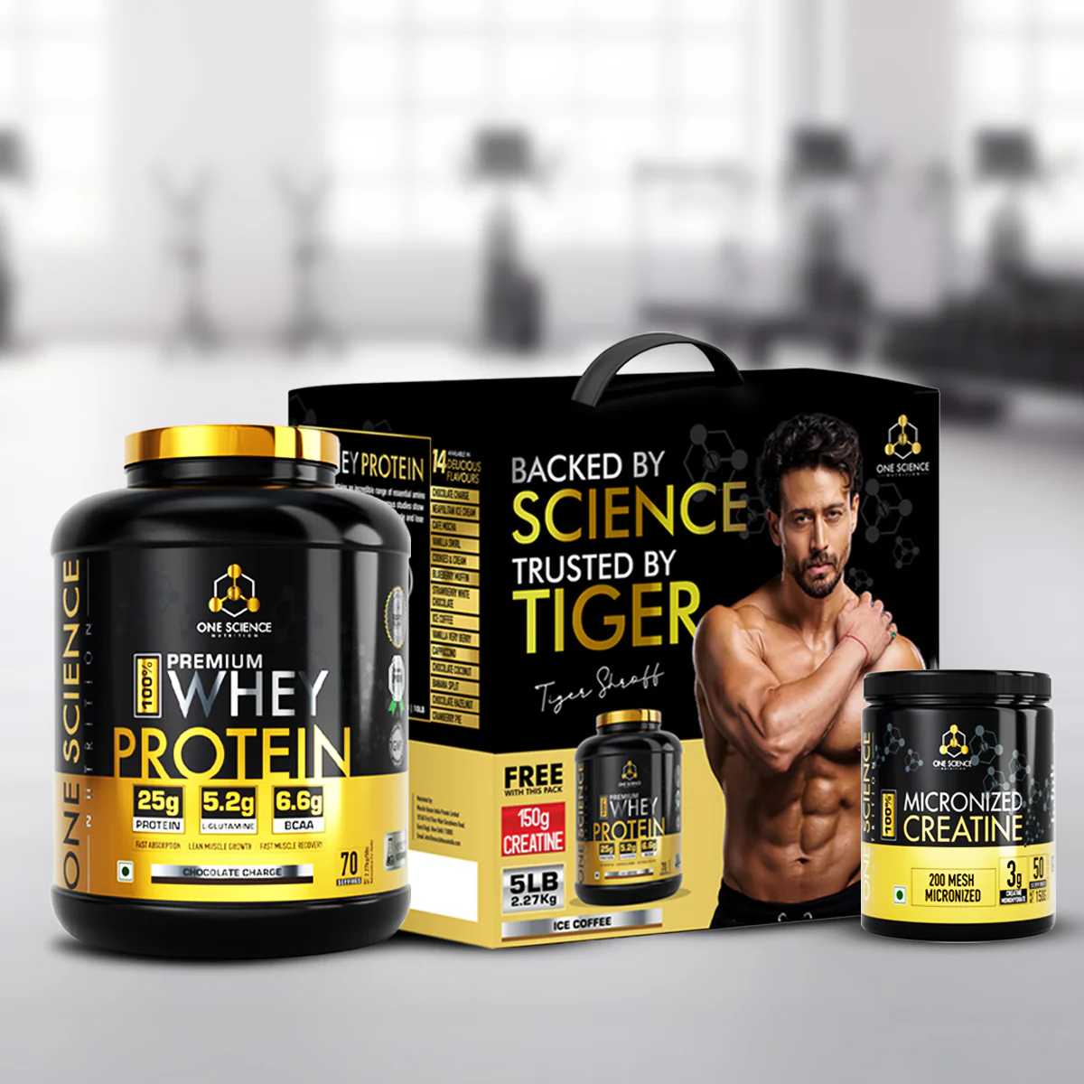 ONE SCIENCE PREMIUM WHEY PROTEIN ( TIGER Combo Pack - 100% PREMIUM WHEY PROTEIN 5 LB + FREE CREATINE 50 SERVING) chocolate-charge 2:27KG