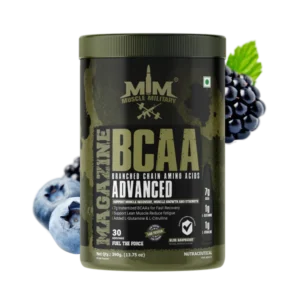 muscle military BCAA Advanced – 7g BCAA, 1g L-Glutamine, 1g L-Citrulline | Muscle Recovery & Strength | Blue Raspberry Flavor, 390g (30 Servings)