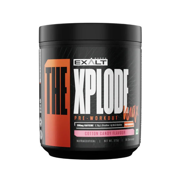 EXALT SUPPS The Xplode Pre Workout Max | 375gm | 30 Servings | 300mg Caffeine | 4g Citrulline | 3000mg Beta Alanine | Hyper Pumps | Improved Endurance | Better Focus (Cotton Candy)